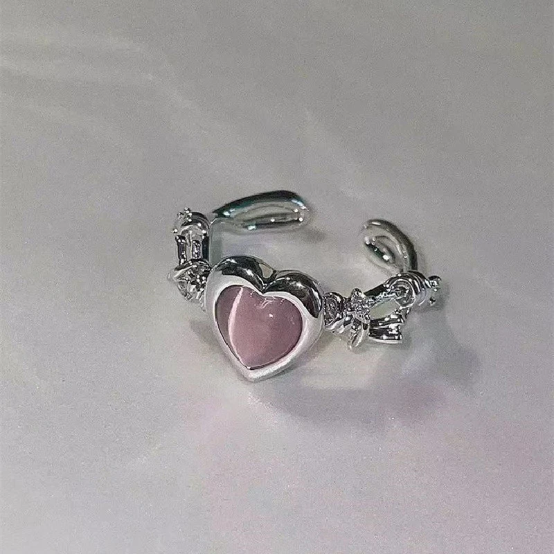 

Модное розовое кольцо Y2K в форме сердца, кошачий глаз, Персиковое сердце, регулируемое женское дизайнерское кольцо, высококачественные украшения, подарки, оптовая продажа