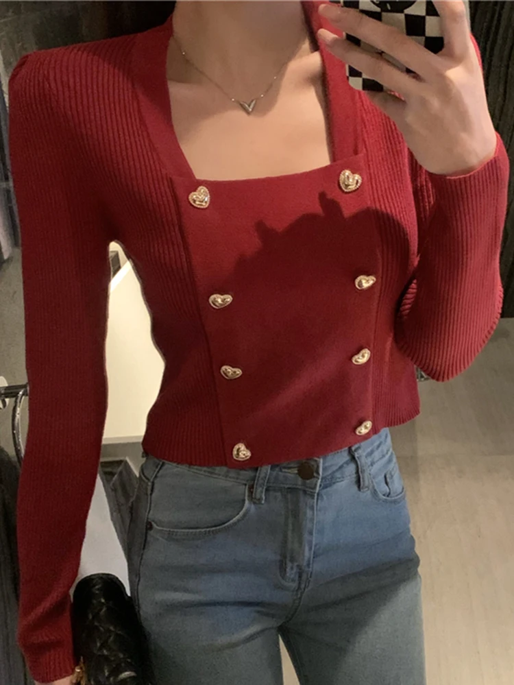 Sueters De Mujer 2022 Long Sleeve Square Collar Knitted Sweater Women Button Cropped Pullover Autumn Winter Korean Fashion Tops
Sueters De Mujer 2022 Long Sleeve Square Collar Knitted Sweater Women Button Cropped Pullover Autumn Winter Korean Fashion Tops