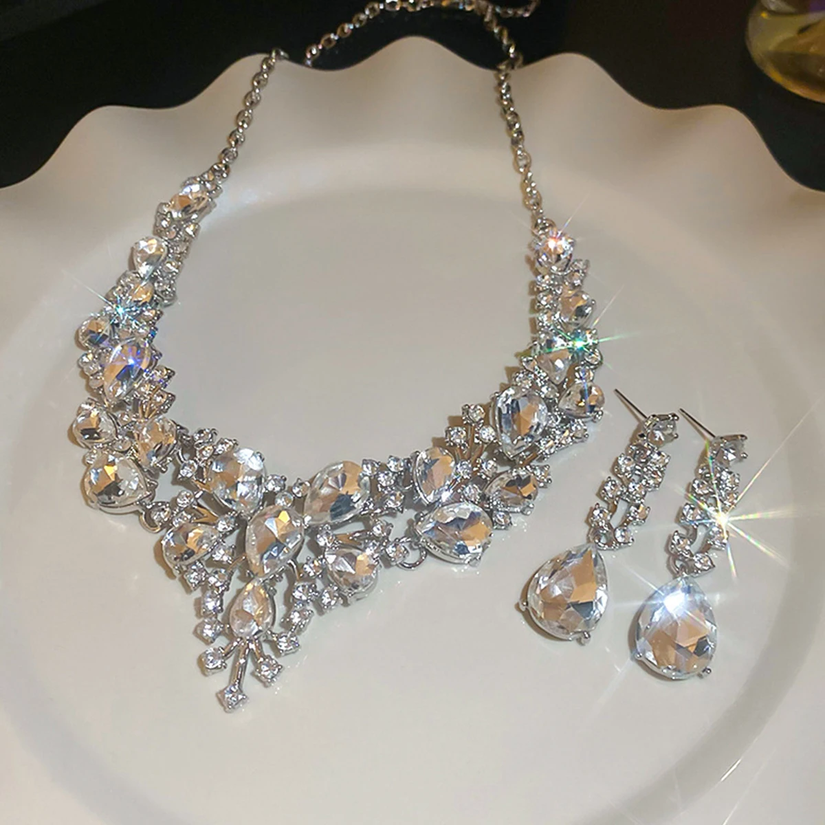 Light Luxury Water Drops Jewelry Set for Women Flash Crystal Glass Necklace Earrings Set Banquet Wedding Anniversary Accessories 10 Mallzona Se9a02c8e01c946b5bcbbdc9bcf8e6ffdZ Light Luxury Water Drops Jewelry Set for Women Flash Crystal Glass Necklace Earrings Set Banquet Wedding Anniversary Accessories Mallzona