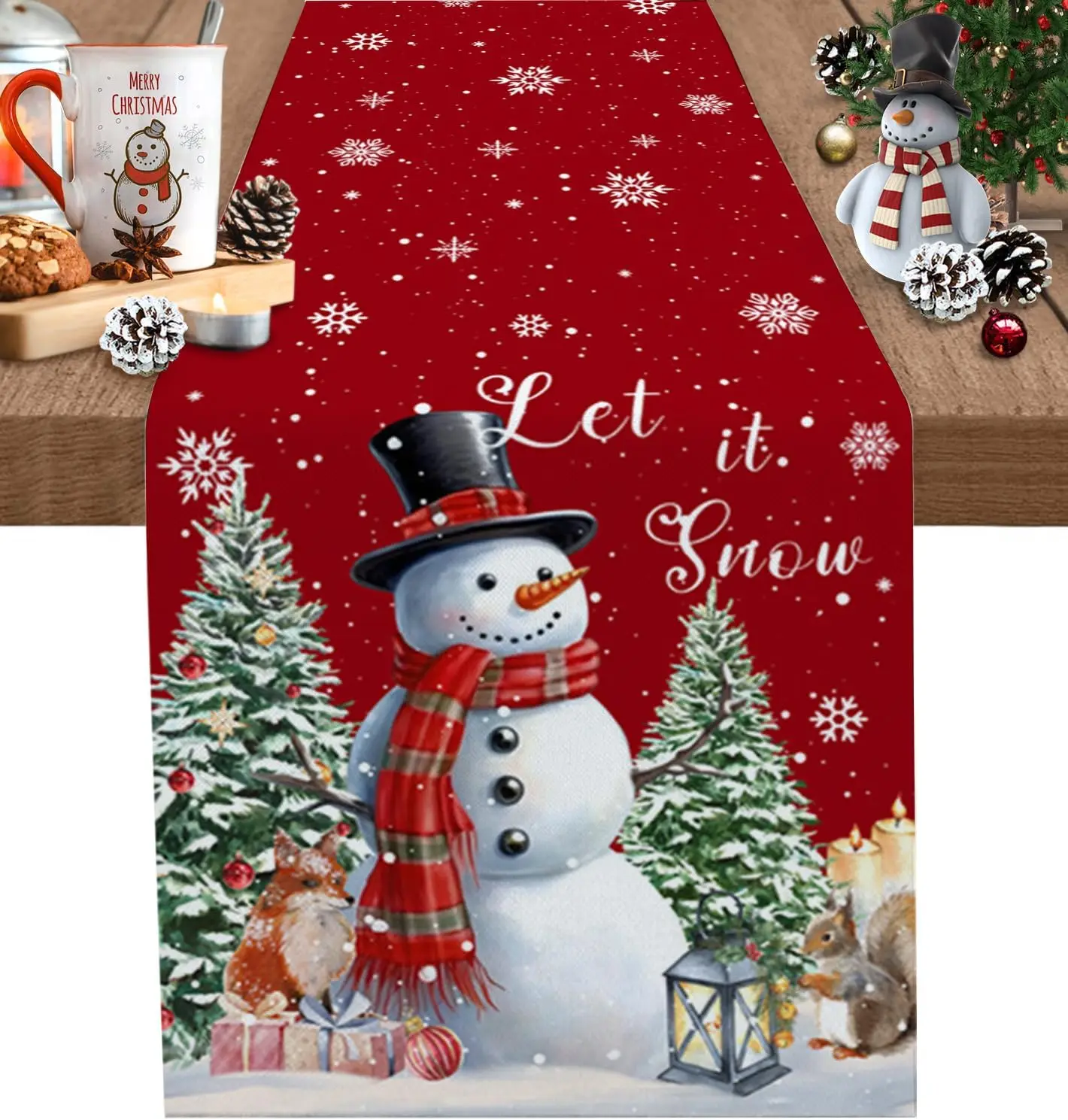 

Christmas Snowman Snowflake Xmas Tree Linen Table Runners Party Table Decor Farmhouse Dining Table Runners Christmas Decorations