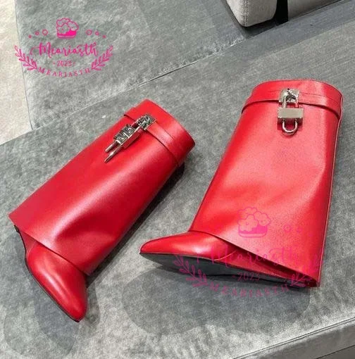 Shark Lock Boots Top Quality Ankle Boots Wedges Heel Short Studded boots Pointed Toe Genuine Leather Designer Footwear Women
Shark Lock Boots Top Quality Ankle Boots Wedges Heel Short Studded boots Pointed Toe Genuine Leather Designer Footwear Women