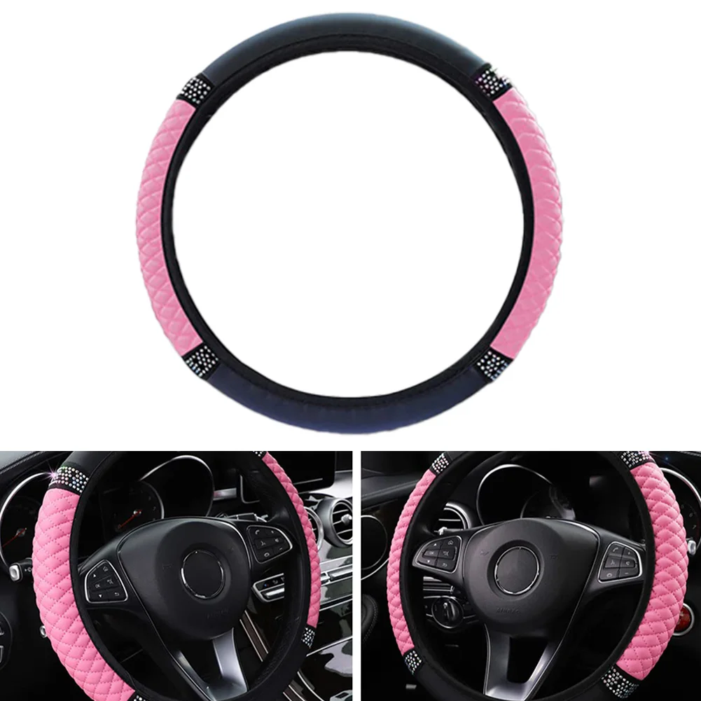 Car SUV Pink PU Leather Diamond Steering Wheel Cover Protector 15''/38cm Quick Release UV-Resistant Waterproof Accessories
Car SUV Pink PU Leather Diamond Steering Wheel Cover Protector 15''/38cm Quick Release UV-Resistant Waterproof Accessories