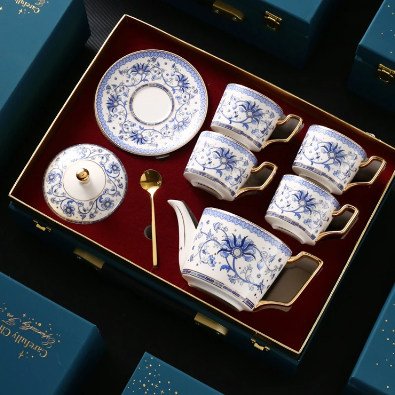 

Creative Household Chinese Blue and White Porcelain Afternoon Tea Ceramic Tea Set Vintage Coffee Tableware Coffee Cup and Saucer