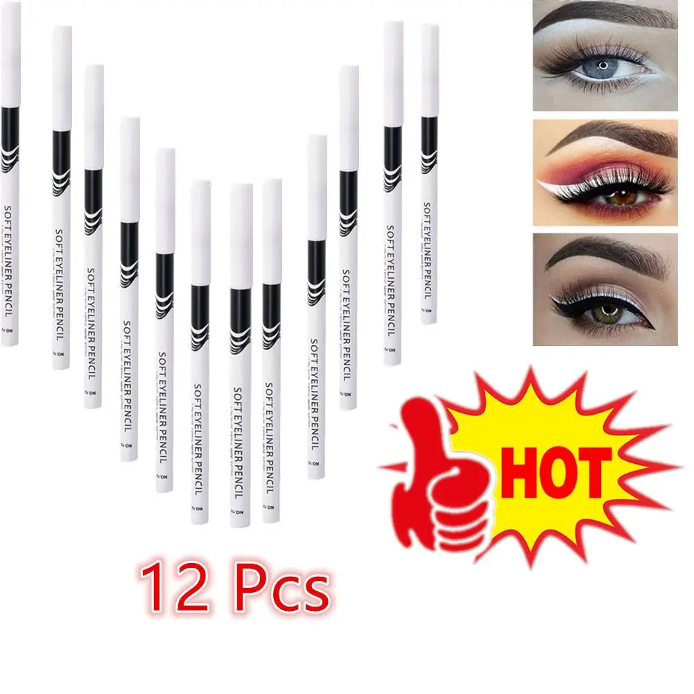 

12pcs White Eyeliner Makeup Smooth Easy To Wear Lasting Eyes Brightener Waterproof Fashion Eyes Liner Pencils Eye Makeup Tool