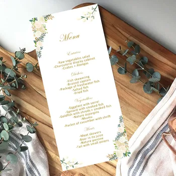 결혼식 메뉴 수 있습니다 사용자 정의 로고 플레이트 카드 손님 48 번째 여성 생일 파티 테이블 장식 사용자 정의 흰색 장미 꽃 패턴