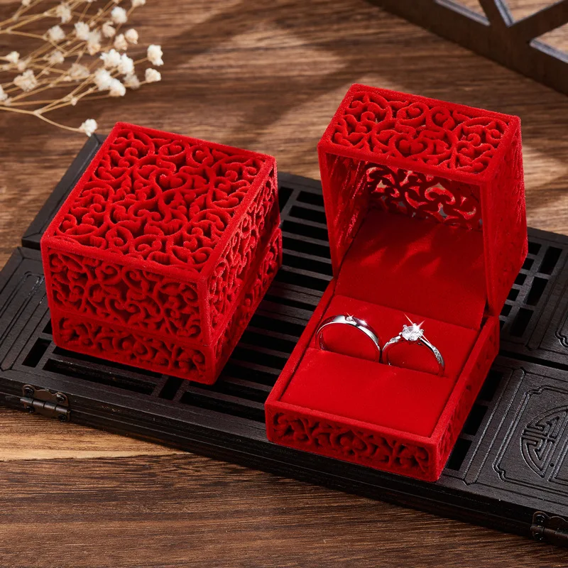 Hollow Red Velvet Ring Box Couple Double Ring Bearer Box for Wedding Engagement Gift Favor Jewelry Organizer Packing Boxes 2023
Hollow Red Velvet Ring Box Couple Double Ring Bearer Box for Wedding Engagement Gift Favor Jewelry Organizer Packing Boxes 2023