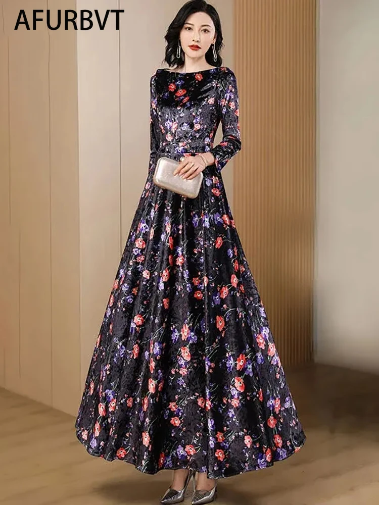2024 New Winter Long Dress Cocktail Party Evening Elegant O Neck Velvet Formal Gown Maxi Dress Clothing Vestidos Print Purple
2024 New Winter Long Dress Cocktail Party Evening Elegant O Neck Velvet Formal Gown Maxi Dress Clothing Vestidos Print Purple