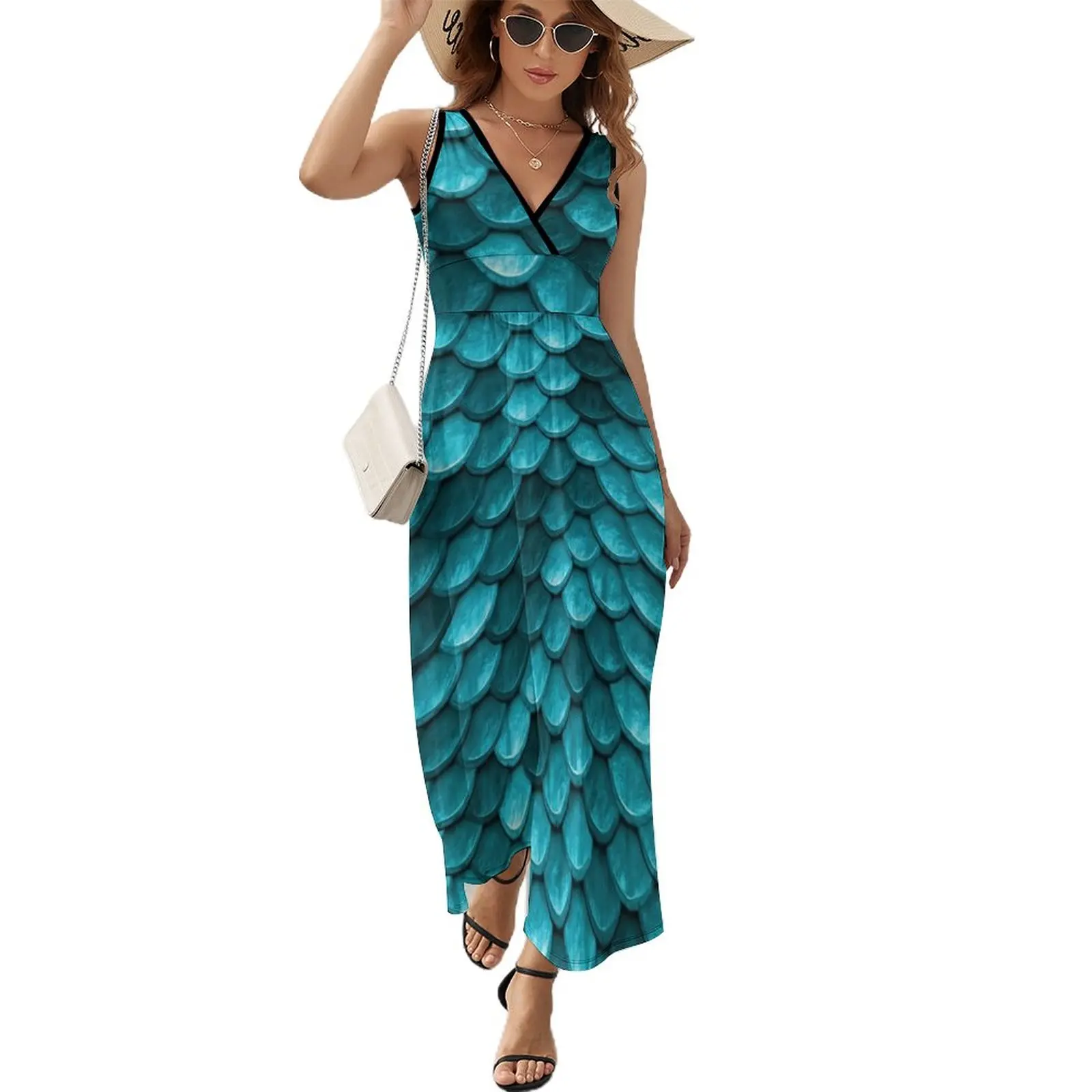 

Beautiful marine blue teal mermaid fish Scales Sleeveless Dress summer dresses women 2023 women clothes