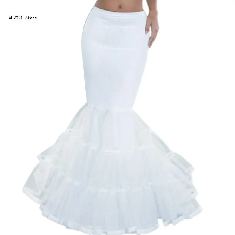 

Womens Layered Fishtail Petticoat Underskirt Hoopless White Floor Length Tulle Crinoline Trumpet Slips for Wedding Bridal Dress