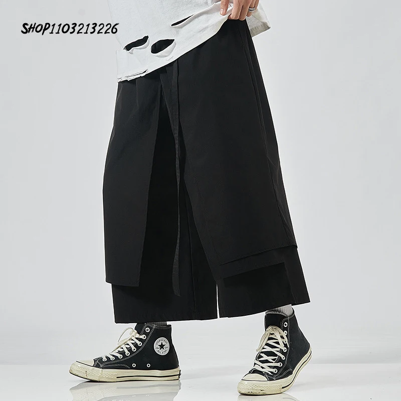 

Loose Mens Wide Leg Pants Japan Style Sunmmer Spring Solid Ankle-Length Trousers Men Fitness Clothing Big Size M-5XL AW-K403