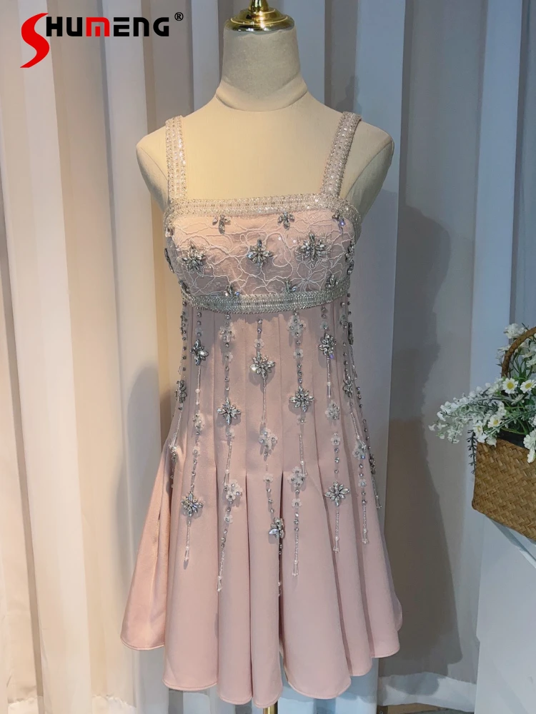 Sweet Pink Heavy Industry Handmade Diamond A- Line Short Dress for Women 2023 Summer New Suspender Beaded Fairy Dress Female
Sweet Pink Heavy Industry Handmade Diamond A- Line Short Dress for Women 2023 Summer New Suspender Beaded Fairy Dress Female