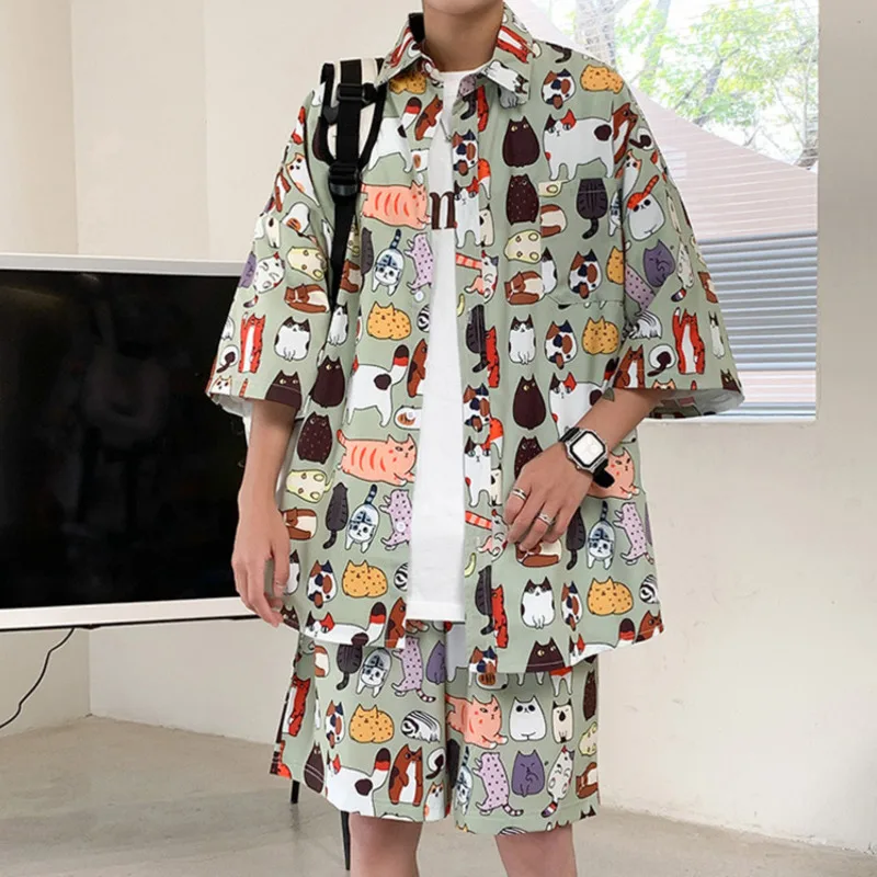 Summer Shirt Set Men 2 Pieces Shorts Sets Street Fashion Clothing Beach Wear Clothes Cartoon Cat Print Tracksuit Holiday Outfits
Summer Shirt Set Men 2 Pieces Shorts Sets Street Fashion Clothing Beach Wear Clothes Cartoon Cat Print Tracksuit Holiday Outfits