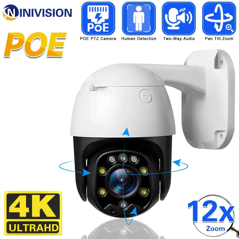 

4K 8MP 12X Zoom POE PTZ Security Camera Outdoor 5MP Two Way Audio CCTV Video Surveillance Camera System Color Night Vision Cam