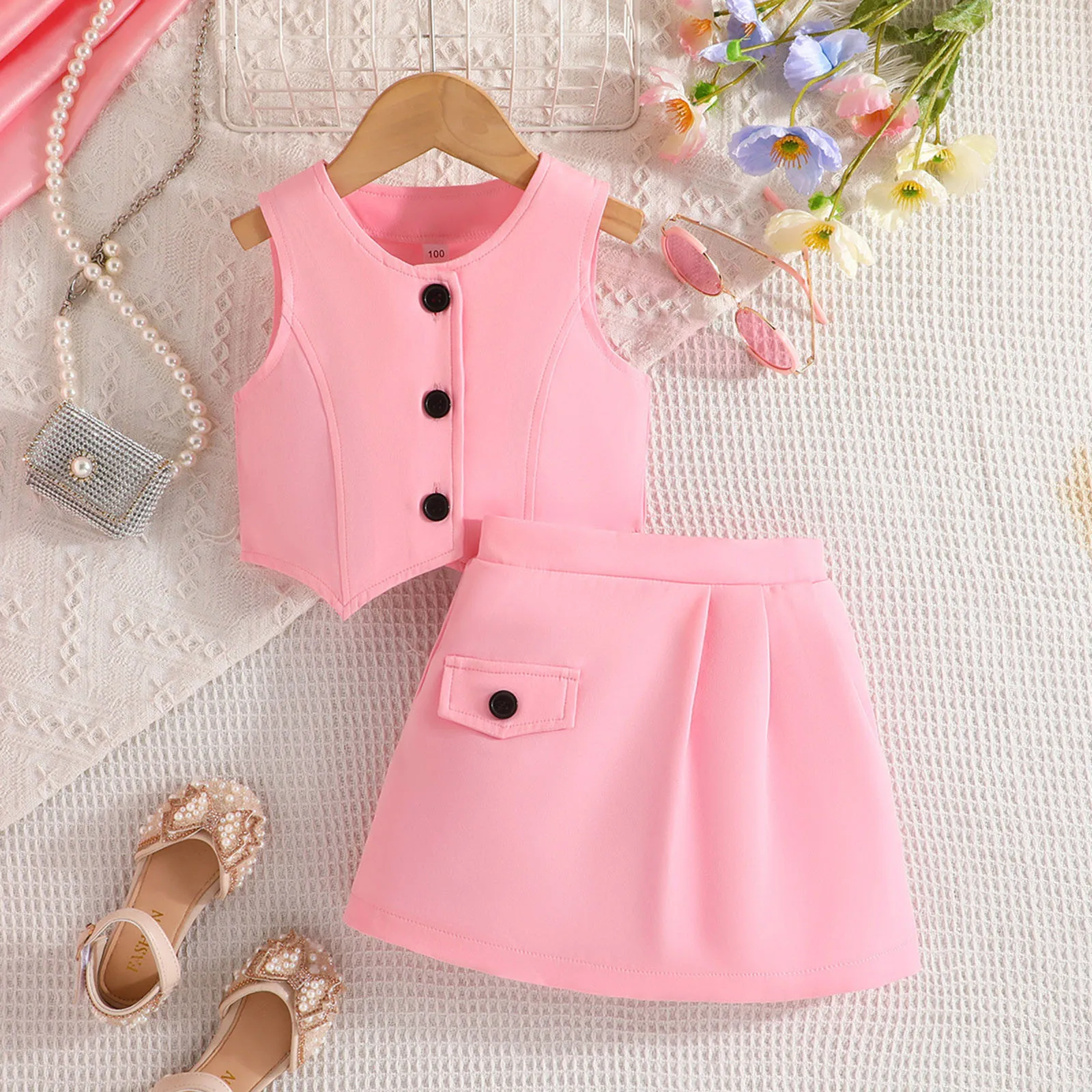 0-5Y Children Girls Clothes Suit 2024 Summer New Sleeveless Single Breasted Waistcoat Vest Jacket Coat Tops With Skirt 2Pcs Set
0-5Y Children Girls Clothes Suit 2024 Summer New Sleeveless Single Breasted Waistcoat Vest Jacket Coat Tops With Skirt 2Pcs Set