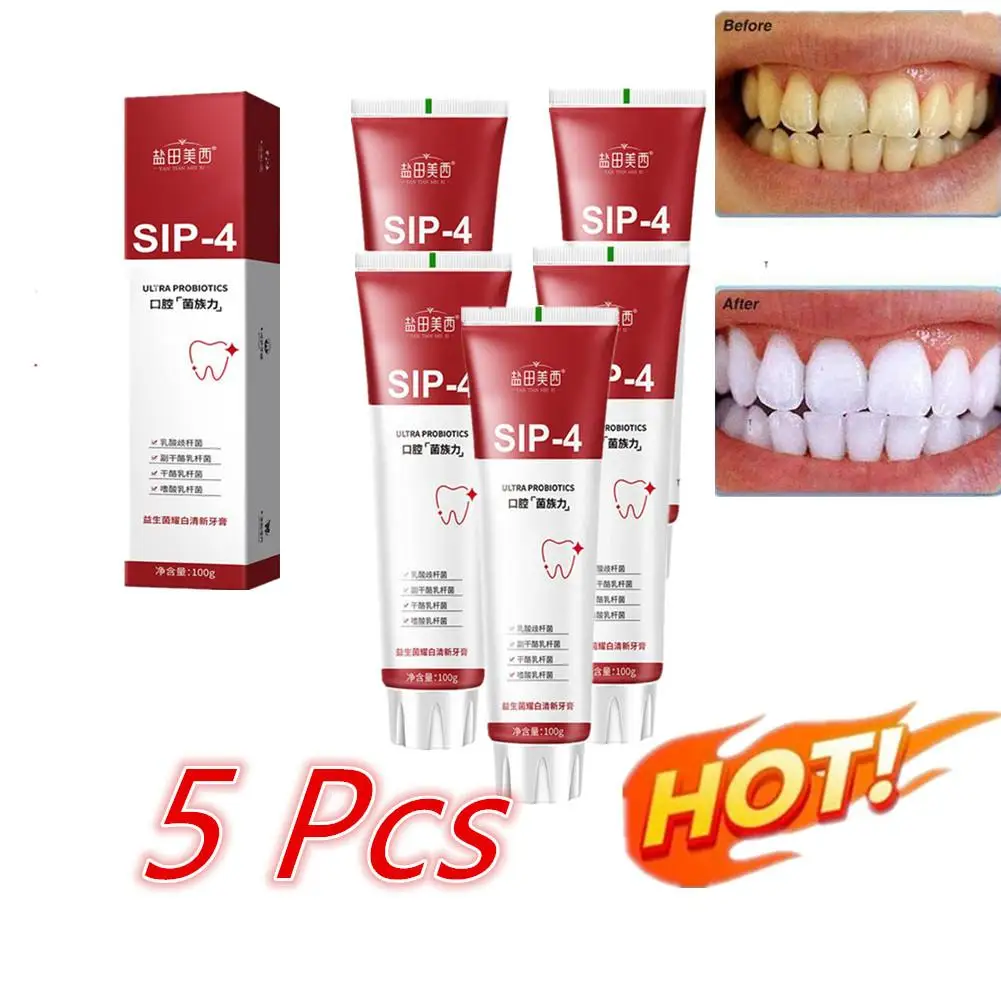 

5pc Probiotic Whitening & Stain Removal Toothpaste Brighten Teeth Fresh Breath Improve Yellow Teeth Family Pack For Men & Women