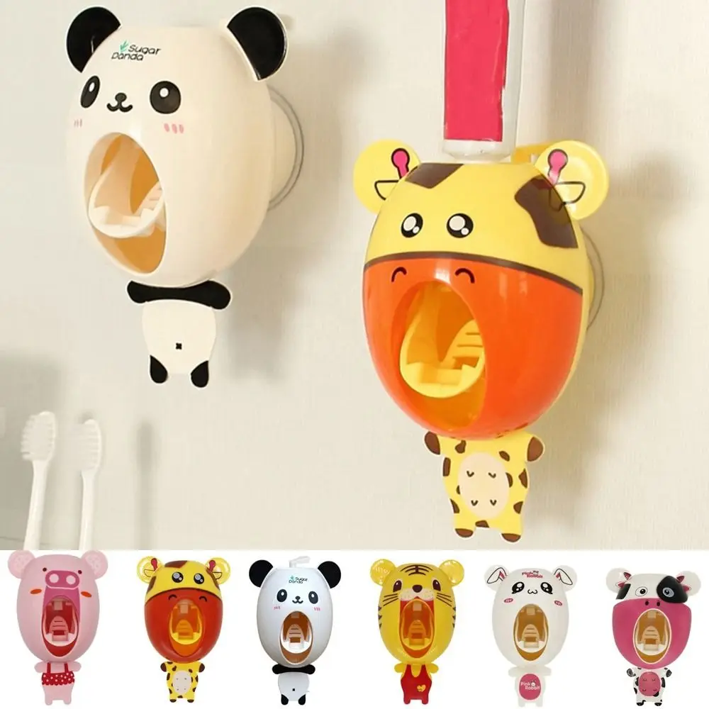 

Automatic Cartoon Toothpaste Dispenser Plastic Wall Mounted Toothbrush Holder Strong Suction Sucker Kids Toothpaste Squeezer