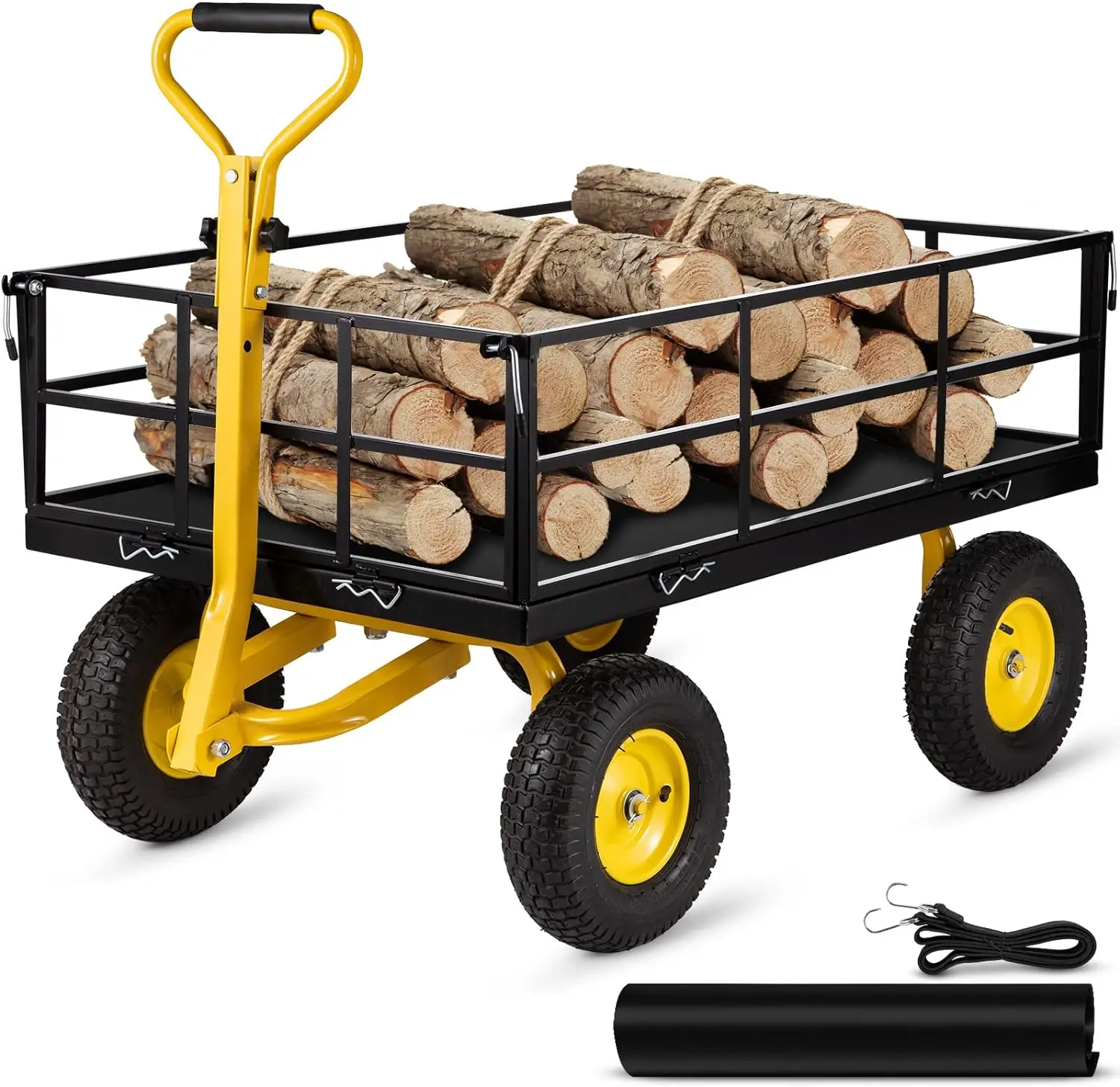 

Steel Garden Cart, Heavy Duty 1200 Lbs Capacity, with Removable Mesh Sides To Convert Into Flatbed, Utility Metal Wagon USA