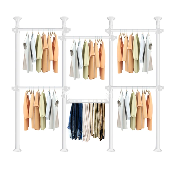

New Adjustable Closet Organizer Storage Shelf Simple Cloakroom Large Free Combination Steel Hanging Clothes Detachable Wardrobe