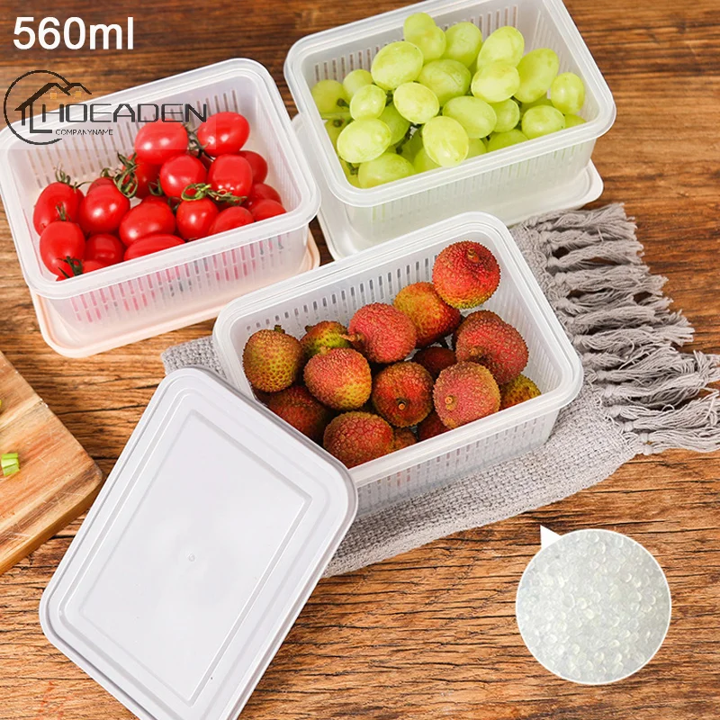 

1Pc Double Layer Sealed Food Keeper Fresh Storage Box Refrigerator Fruit Drain Crisper Kitchen Strainers Container Storage Box