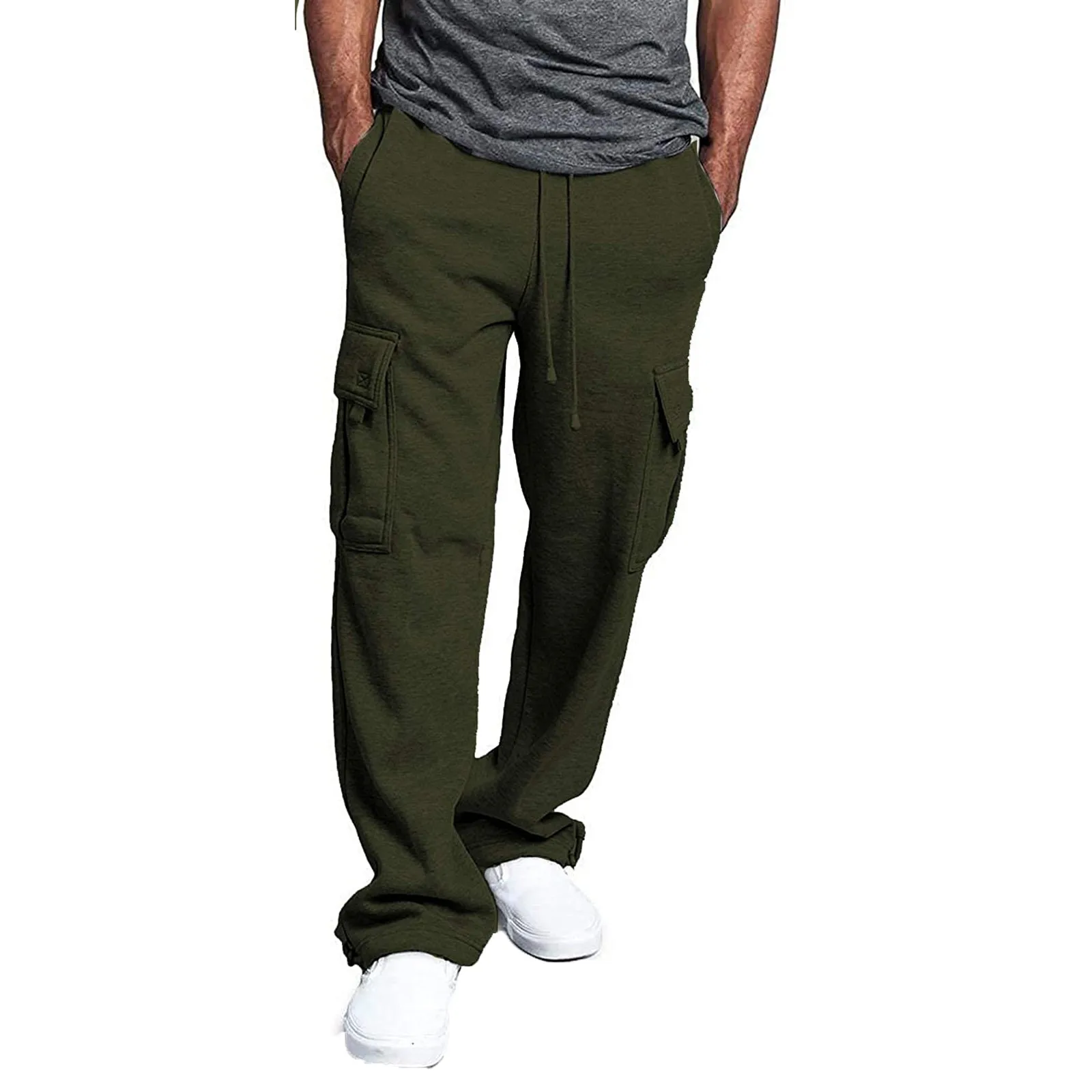 

Men's Cargo Pants Multi-Pocket Casual Solid Colour Straight Pants Wide-leg Cropped Pants Men Ankle-length Pants 2023