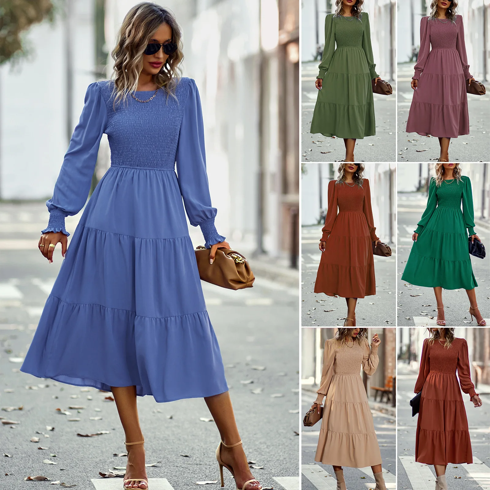 Women's dress with large swing, casual vacation, waist up, mid length skirt, spring and autumn, all season women's clothing
Women's dress with large swing, casual vacation, waist up, mid length skirt, spring and autumn, all season women's clothing