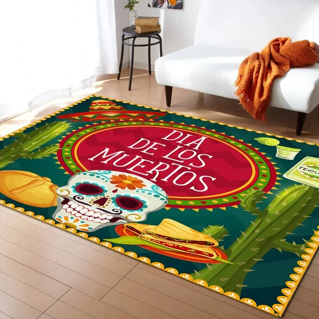 

Sugar Skull Carpet Mexican Day of The Dead Skull Flower Area Rug for Room Sofa Hallway Balcony Halloween Decor Soft Floor Mat