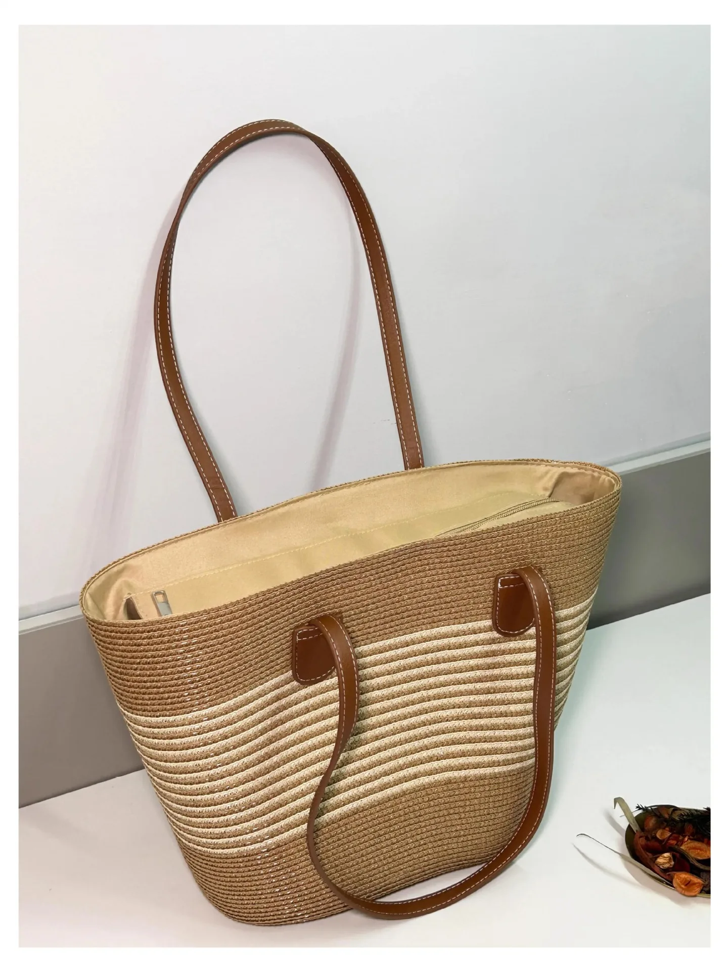 Braided Basket Beach Bag - Large Handmade Rattan Summer Tote 4 Se9b315715a5749d09378aaa0fdeb99bfc