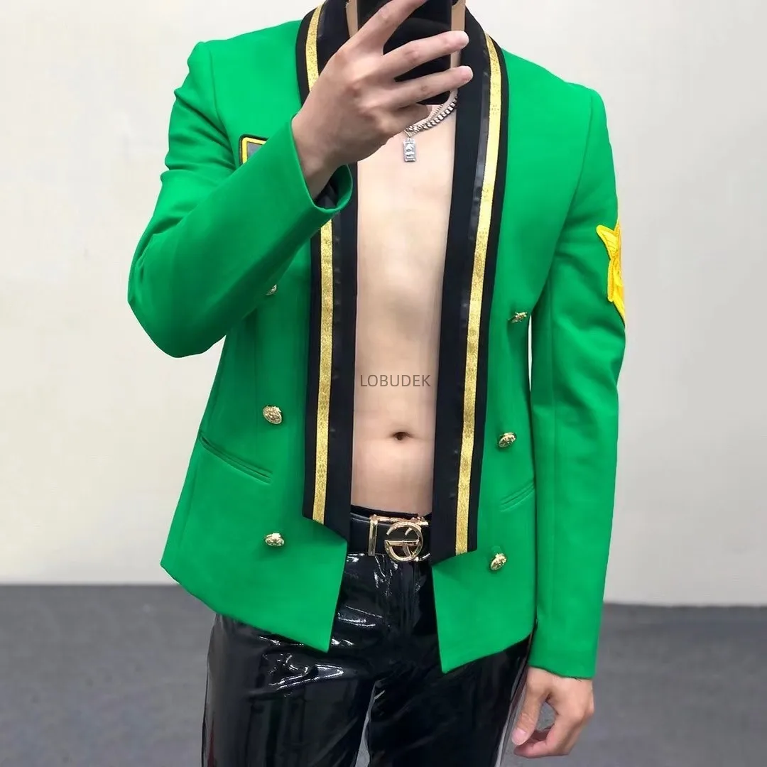 Men's Embroidered Badge Stand Collar Jacket Splicing Casual Green Blazers Bar Nightclub Male Singer Host Performance Coat
Men's Embroidered Badge Stand Collar Jacket Splicing Casual Green Blazers Bar Nightclub Male Singer Host Performance Coat