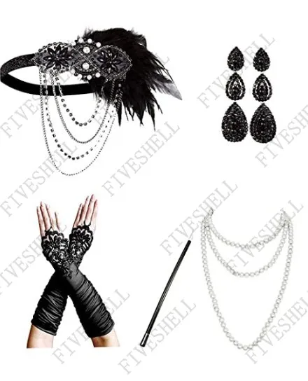 1920s Great Gatsby Roaring Costume Accessories Flapper Feather Headband pearl Necklace Cigarette Holder Set with Earings
1920s Great Gatsby Roaring Costume Accessories Flapper Feather Headband pearl Necklace Cigarette Holder Set with Earings