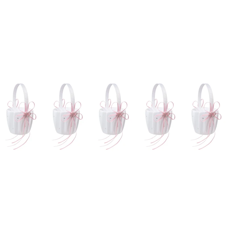 5X Double Heart Wedding Flower Girl Basket White Satin Rhinestone Decor Pink Wedding Party Favor
5X Double Heart Wedding Flower Girl Basket White Satin Rhinestone Decor Pink Wedding Party Favor