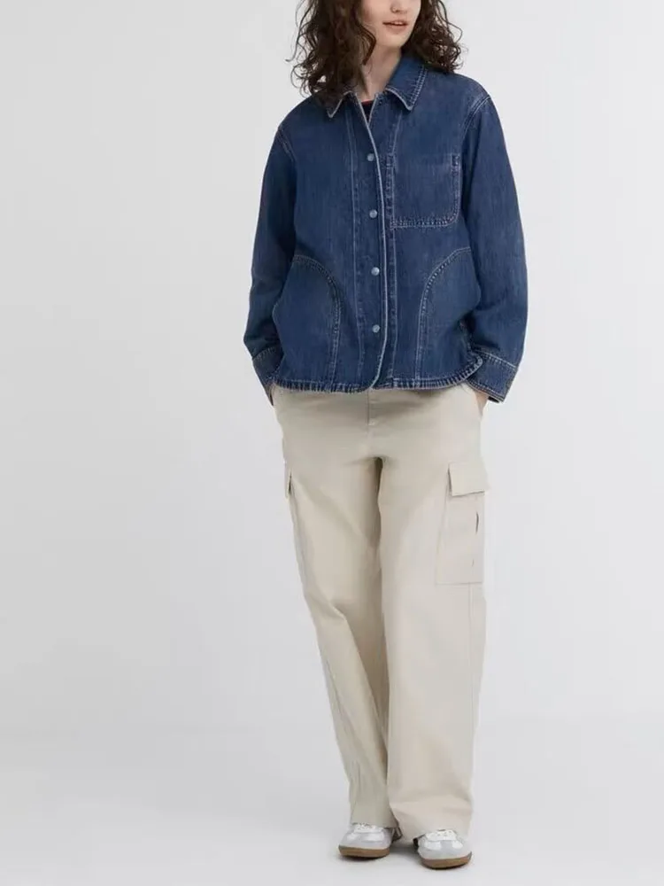 Autumn new women's fashion European and American casual versatile lapel single-breasted long-sleeved denim shirt
Autumn new women's fashion European and American casual versatile lapel single-breasted long-sleeved denim shirt