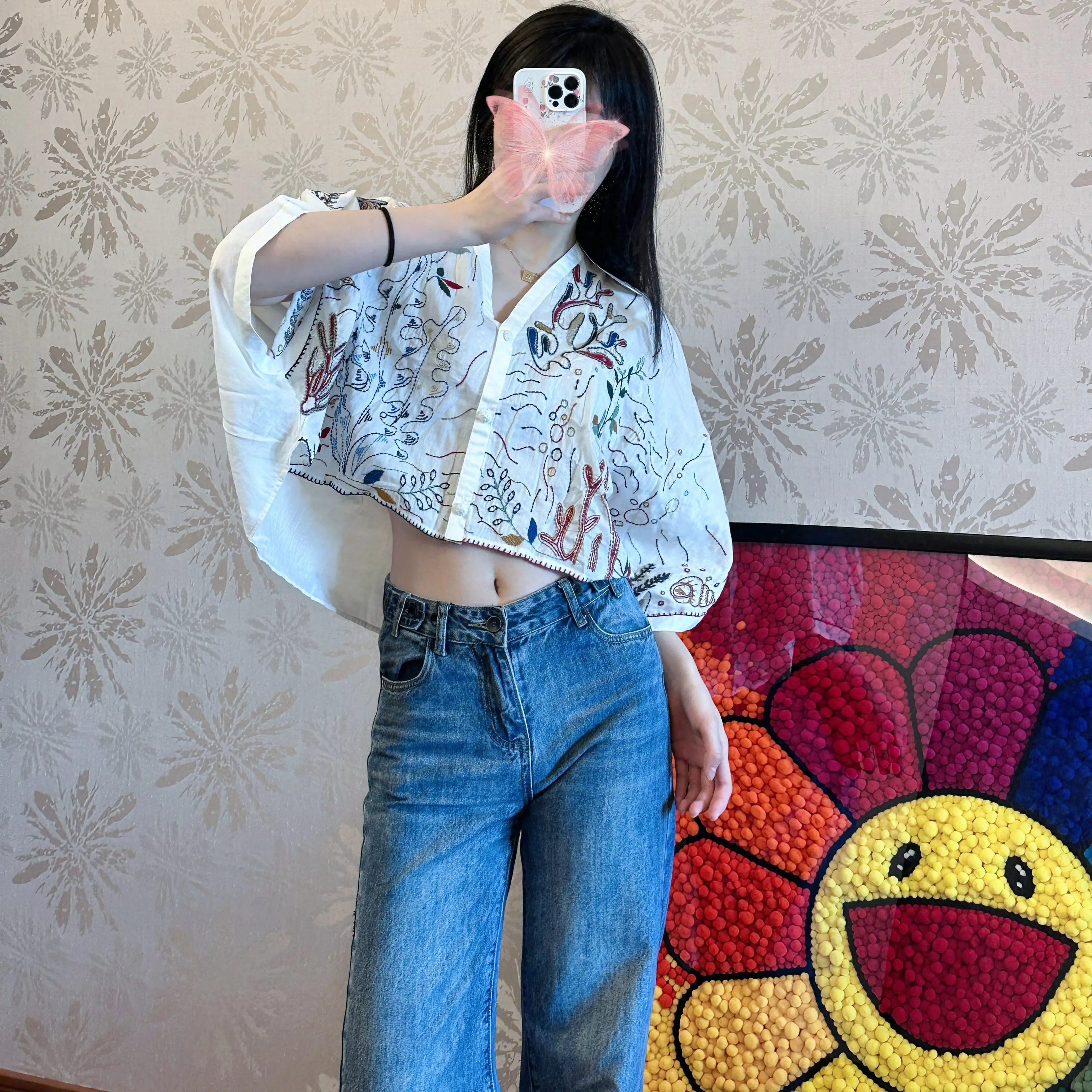 BMZRLJY Summer New Resort Retro National Style Women's Long-Sleeved V-neck Loose And Thin Contrast Color Embroidered Cotton Shir
BMZRLJY Summer New Resort Retro National Style Women's Long-Sleeved V-neck Loose And Thin Contrast Color Embroidered Cotton Shir