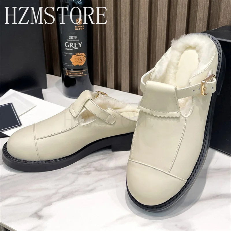 Autumn Winter Genuine Leather Fur Inside Women Flat Shoes Round Toe Causal Mules Half Slippers Ladies Loafers Single Shoes
Autumn Winter Genuine Leather Fur Inside Women Flat Shoes Round Toe Causal Mules Half Slippers Ladies Loafers Single Shoes