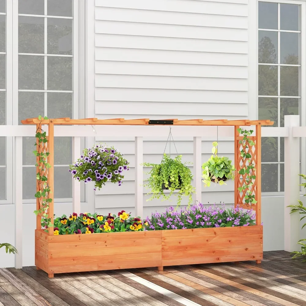 Wood Elevated Garden Bed with Hanging Roof, Planter Box, Drainage Holes for Climbing Plants, Flowers, Raised Flowerpot
Wood Elevated Garden Bed with Hanging Roof, Planter Box, Drainage Holes for Climbing Plants, Flowers, Raised Flowerpot