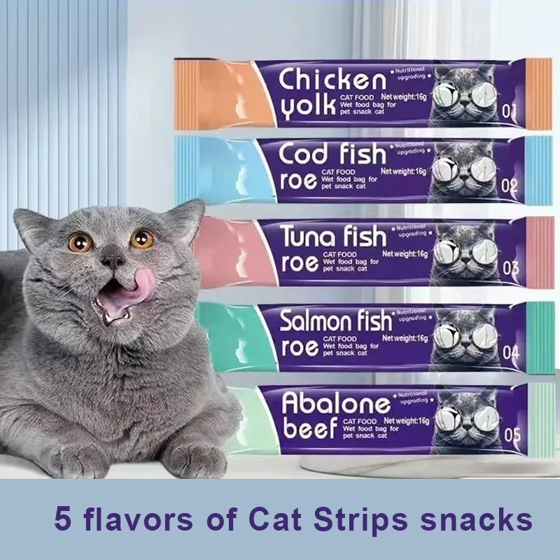 

30 Strips Pet Snacks Cat Strips Young Cat Wet Food Pack Cat Liquid Snacks Nutrition Tuna Salmon Formula Mixed Flavor 16g/Strips