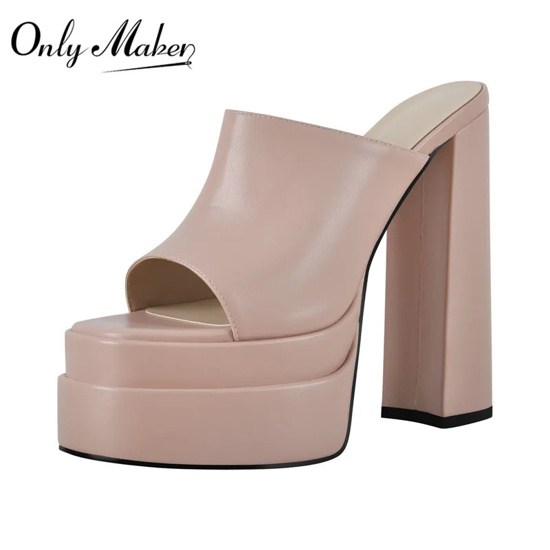 

Onlymaker Women's Platform Peep Toe Chunky High Heel Ankle Strap Summer Nude Buckle Strap Party Dress Mules Sandals