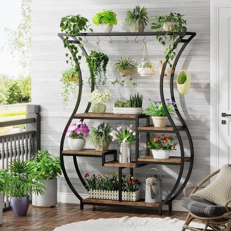 Tribesigns 6-Tier Plant Stand, 70.9 Inch Tall Plant Shelf with 10 Hanging Hooks, Vase Shape Ladder Plant Stand, Multi-POrganiser
Tribesigns 6-Tier Plant Stand, 70.9 Inch Tall Plant Shelf with 10 Hanging Hooks, Vase Shape Ladder Plant Stand, Multi-POrganiser