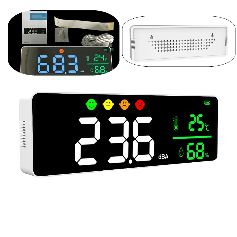 Wall-mounted Noise Detector LED Temperature Humidity Display USB Charging Detector 30-130dB Decibel Tester Large Screer Tester
Wall-mounted Noise Detector LED Temperature Humidity Display USB Charging Detector 30-130dB Decibel Tester Large Screer Tester