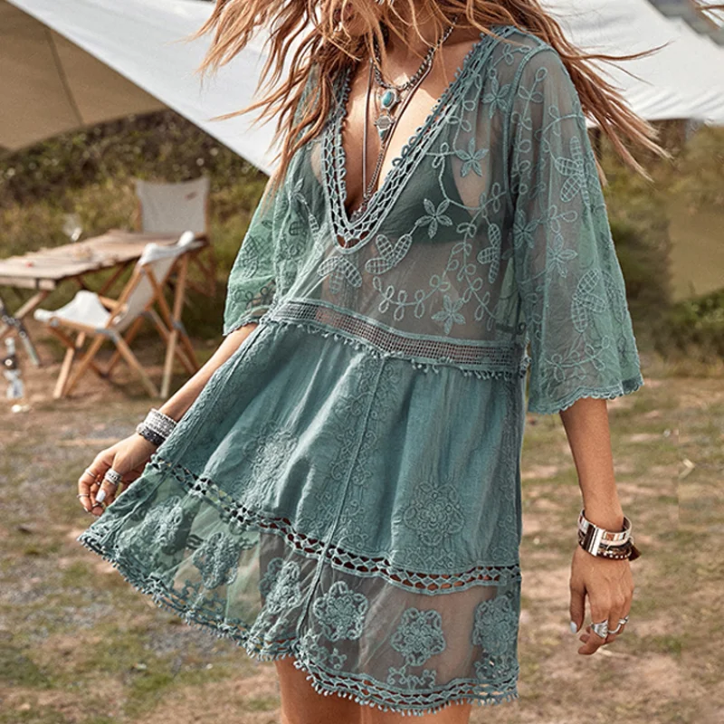 Lace Outerwear Bikini Smock, Perspective Sun Protection Shirt Vacation Hot Spring Shirt Short Pullover Mesh Sun Protection Shirt
Lace Outerwear Bikini Smock, Perspective Sun Protection Shirt Vacation Hot Spring Shirt Short Pullover Mesh Sun Protection Shirt
