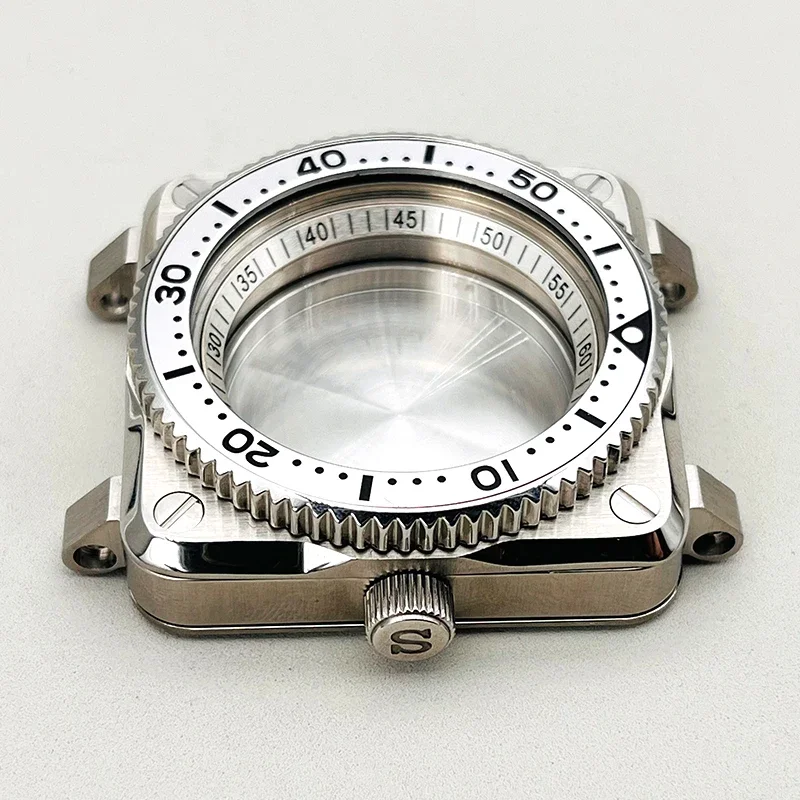 

New Style NH36 Gear Bezel Silver Square Men's Watch Case Fits Seiko 42mm NH35 7S26 4R36 Movements Case Replacement Parts