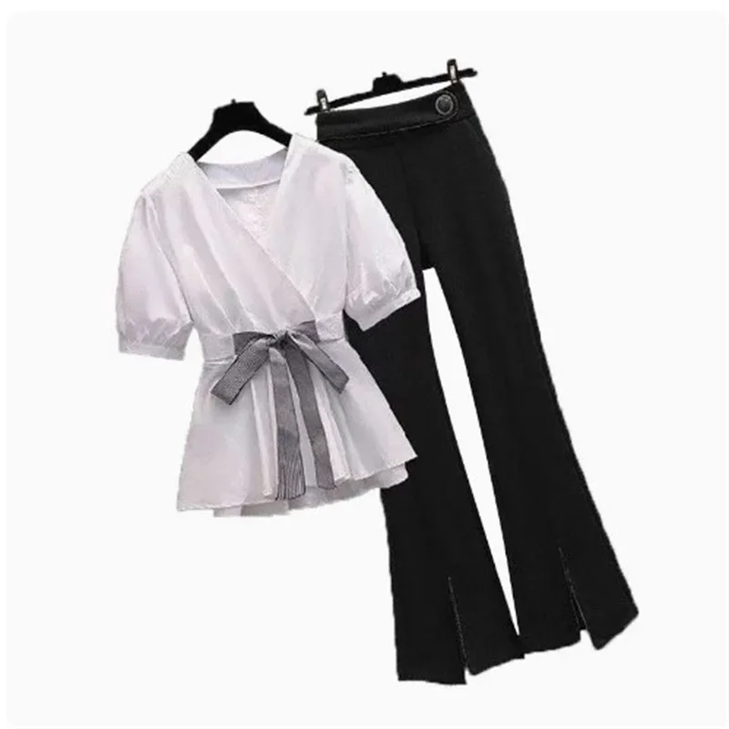 Summer New Large Women's Slightly Fat Sister Fashionable Waist Covering Belly Shirt Wide Leg Pants Two Piece Set 2023
Summer New Large Women's Slightly Fat Sister Fashionable Waist Covering Belly Shirt Wide Leg Pants Two Piece Set 2023