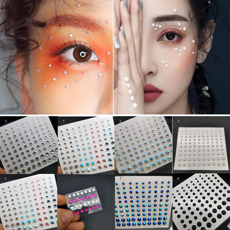 

3D Pearl Face Jewels Eyeshadow Stickers Diamond Nail Stickers DIY Beauty Body Brow Makeup Self Adhesive Temporary Tattoos