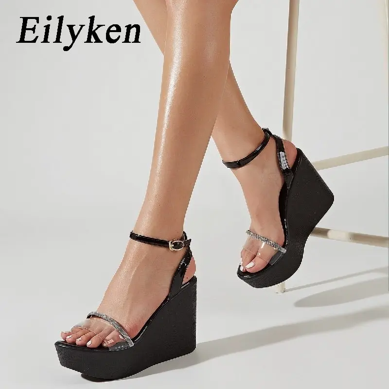 

Eilyken Roman Gladiator PVC Transparent Wedge Platform Woman Sandals 2023 Summer Fashion Buckle Strap Open Toe High Heels Shoes