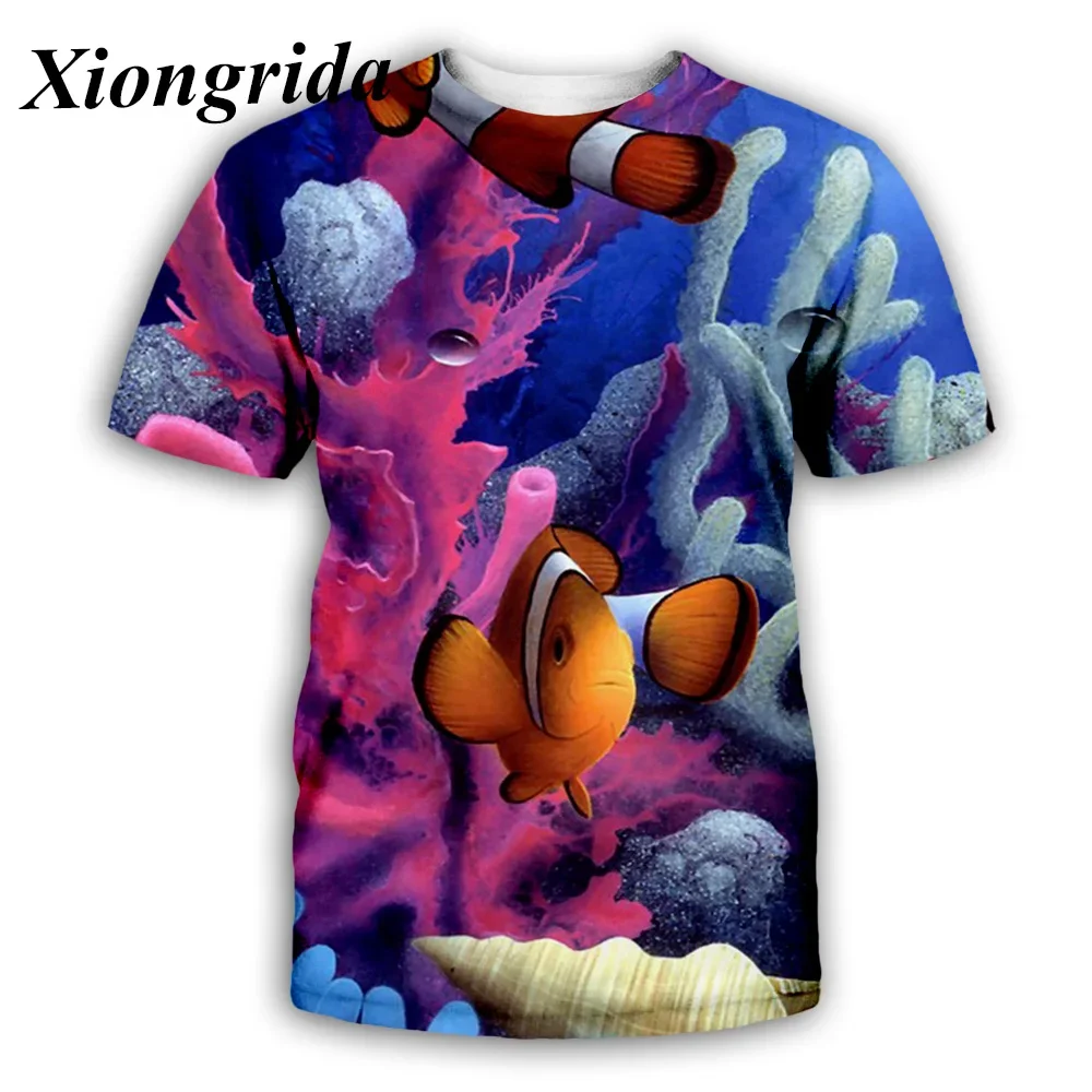 

2024 New hot fashion clown fish 3d printing men's T-shirt casual short sleeve tropical fish printing fashion loose short sleeve