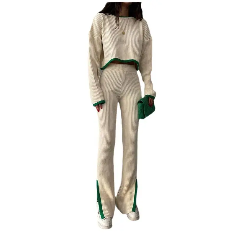 Women Casual Sweater Two Piece Set Female Loose Pullover and High Waist Slit Pants Knitted Suit Lady Elegant Contrast Outfit
Women Casual Sweater Two Piece Set Female Loose Pullover and High Waist Slit Pants Knitted Suit Lady Elegant Contrast Outfit