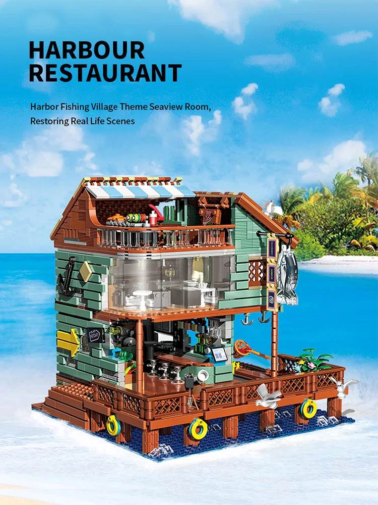 2096PCS Harbor Restaurant Building Blocks Seaside Street View House Construction MOC Bricks Toys Children's Christmas Gifts 2096PCS Harbor Restaurant Building Blocks Seaside Street View House Construction MOC Bricks Toys Children's Christmas Gifts