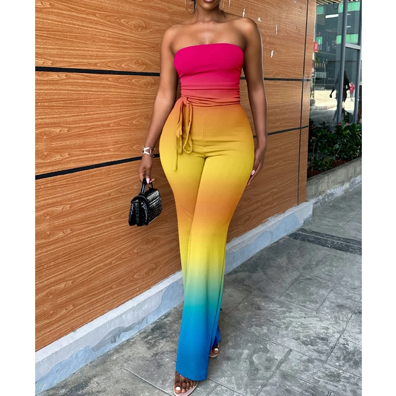 Women Strapless Bra Tight Jumpsuit with Waistband Sleeveless Rompers Jumpsuits Gradient Contrast Printed Summer Jumpsuits
Women Strapless Bra Tight Jumpsuit with Waistband Sleeveless Rompers Jumpsuits Gradient Contrast Printed Summer Jumpsuits