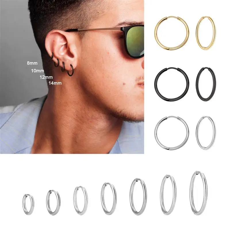 

1Pair Stainless Steel Simple Classic Round Circle Hoop Earrings For Women Men Fashion Smooth Huggie Hoop Earrings Pendientes