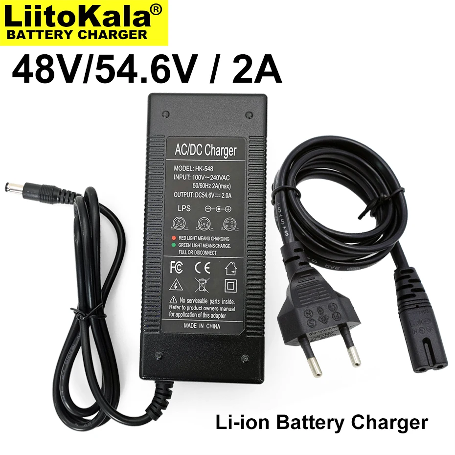 Five liitokala 48v/54.6v chargers for 48v 18650 battery with 2a/2000ma charging current, input :100-240v dc 5.5*2.1 plug
Five liitokala 48v/54.6v chargers for 48v 18650 battery with 2a/2000ma charging current, input :100-240v dc 5.5*2.1 plug