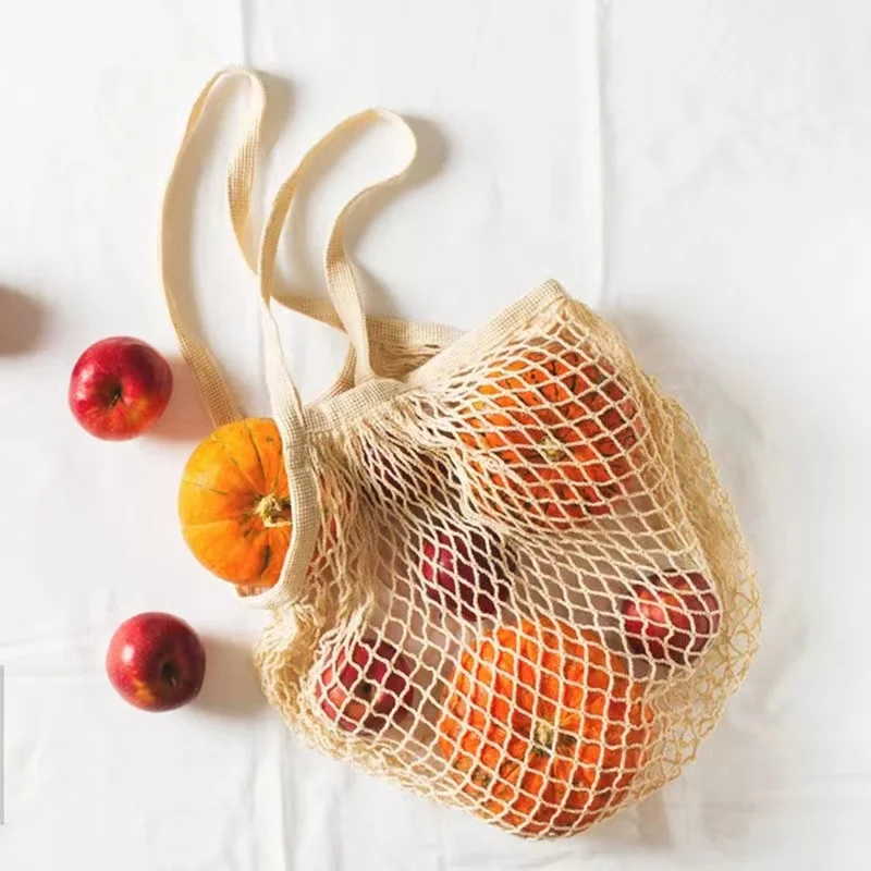 

Cotton Net Bag Shop Basket for Supermarket Folding Grocery Bags Fruit Vegetable Mesh Bag String Handbag With Short /Long Handle